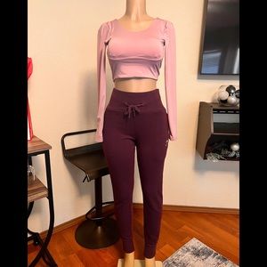 Gymshark High Waisted Joggers - Dark Ruby Marl and Long Sleeve Crop Top